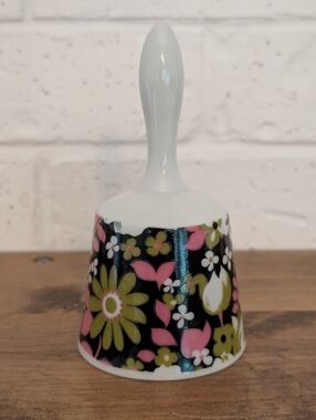 Vintage 1970s Ceramic Hand Bell Flower Power